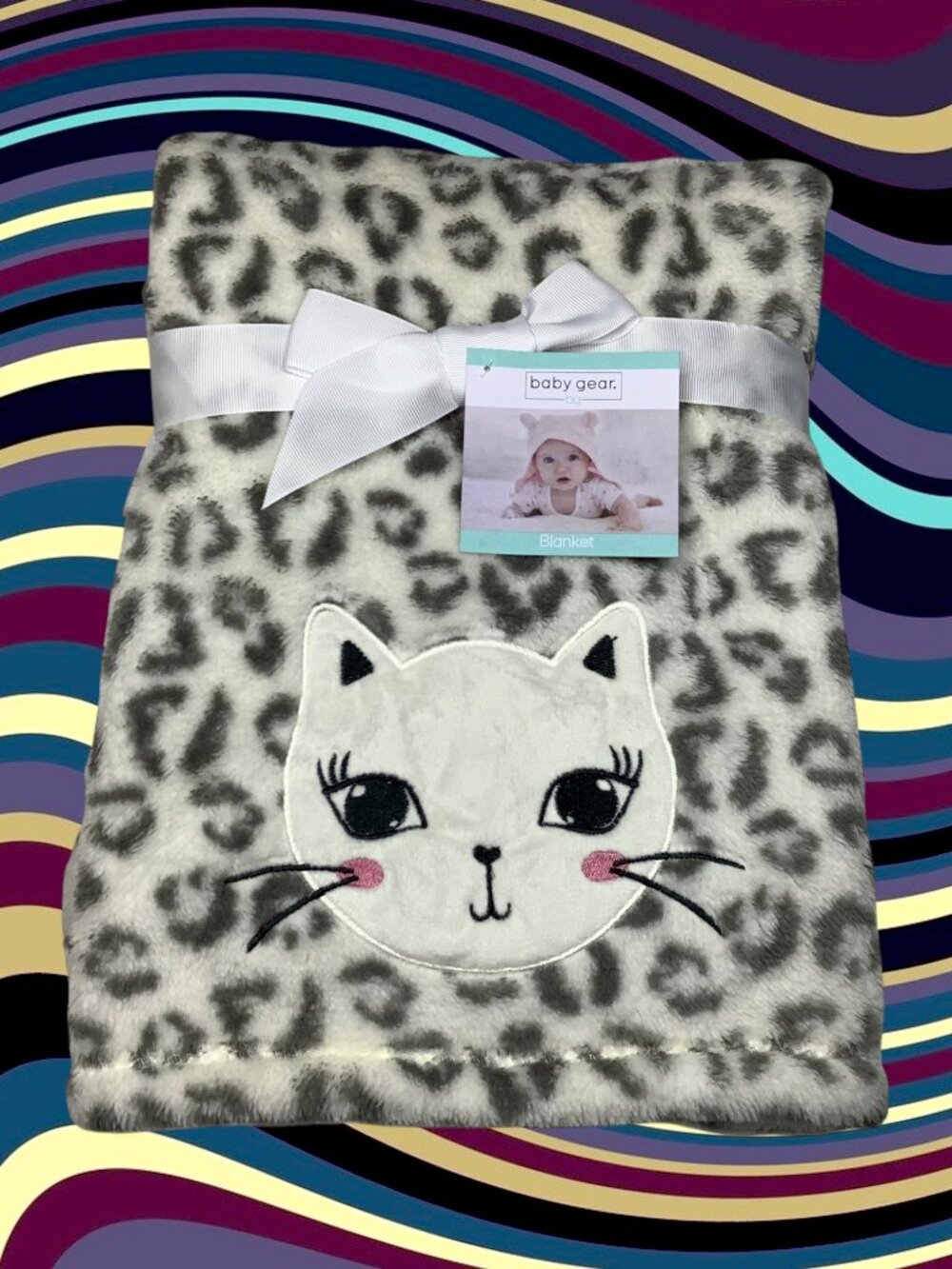 NWT Kitten Kitty Cat Plush Baby Blanket Snow Leopard Animal Print Infant Toddler